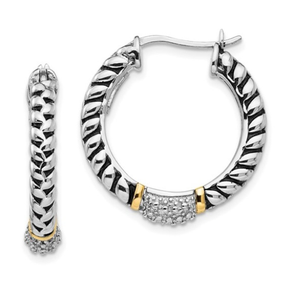 Shey Couture Sterling Silver & 14K Gold Accent Antiqued Hoop Earrings
